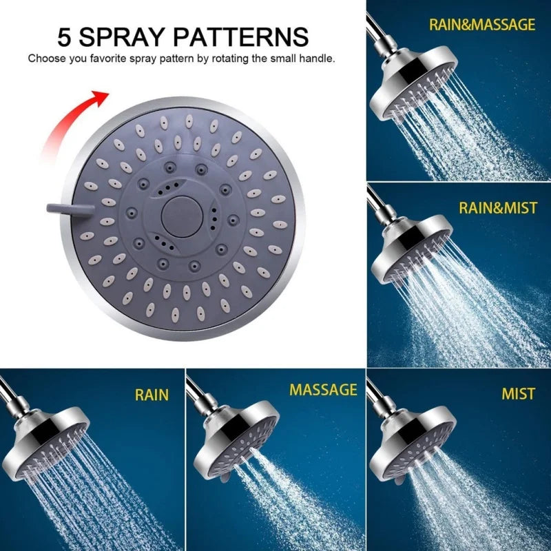 5 Modes High Pressure Shower Head 4 Inch High Flow Fixed Showerheads Sprayer Bathroom Rain Showerhead Faucet Replacement Part Solveify